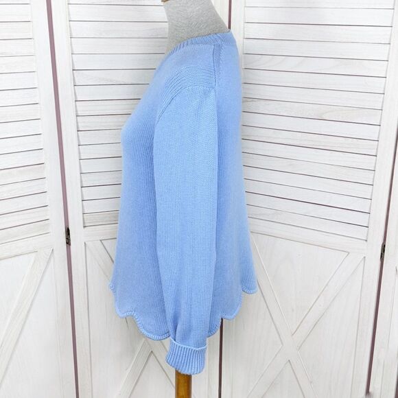J. by J.Crew Scalloped Hem Crew Neck Sweater Blue Medium Cotton Preppy - Picture 2 of 12